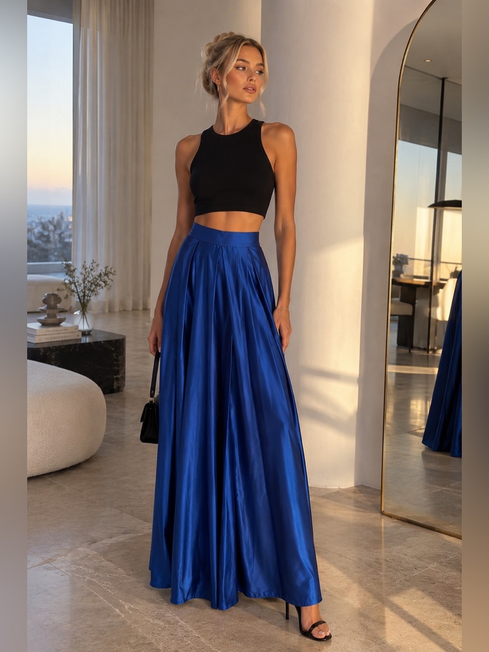 People by Fabrika Luxe Royal Blue Satin Full Maxi Skirt